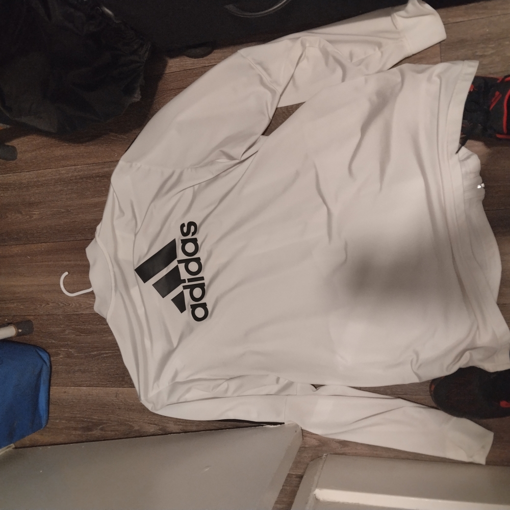 Adidas White Ribbed Top with Black Label
